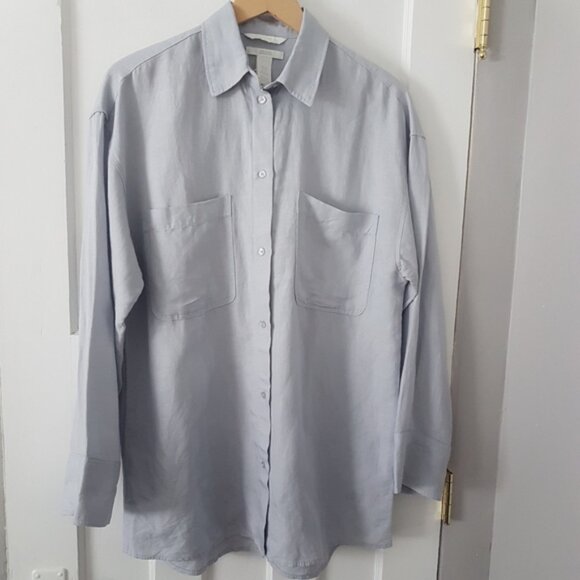 H&M Oversize Linen Viscose Blend Long Sleeve Button Up Shirt Sz XS - Picture 1 of 11